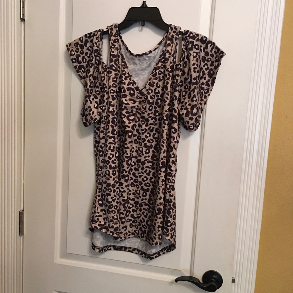 Leopard Print Women's Top, cold shoulder XXL